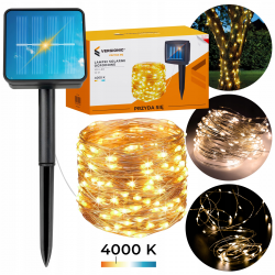 Lampki solarne na druciku 100 LED 4000K